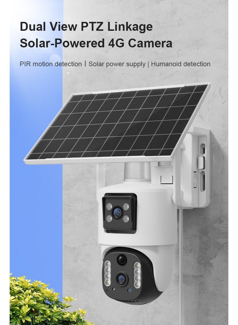 v380 كاميرا PTZ مزدوجة العدسة 4G بالطاقة الشمسية مع طاقة لمدة 365 يوم، كشف PIR للإنسان وإنذار، كاميرا أمان خارجية لاسلكية للمزارع والشوارع والمناطق النائية، مقاومة للعوامل الجوية IP65 - Image 1